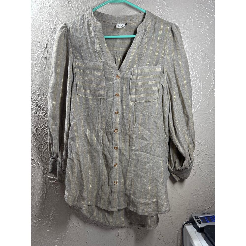 Akemi + Kin‎ for Anthropologie Itzel Metallic Blouse Button Up Womens Size 2